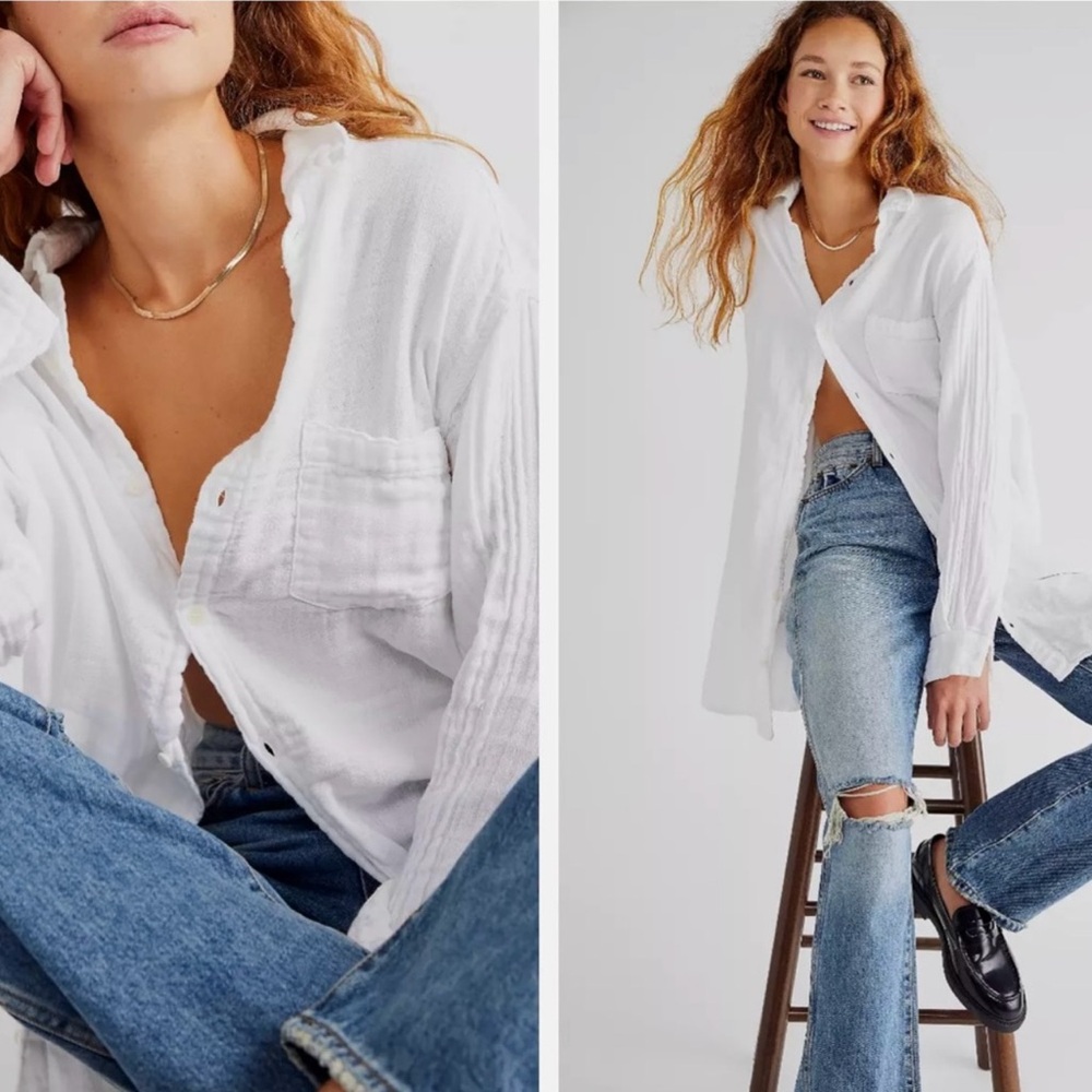 Free people CP shades Marella double cloth button down top